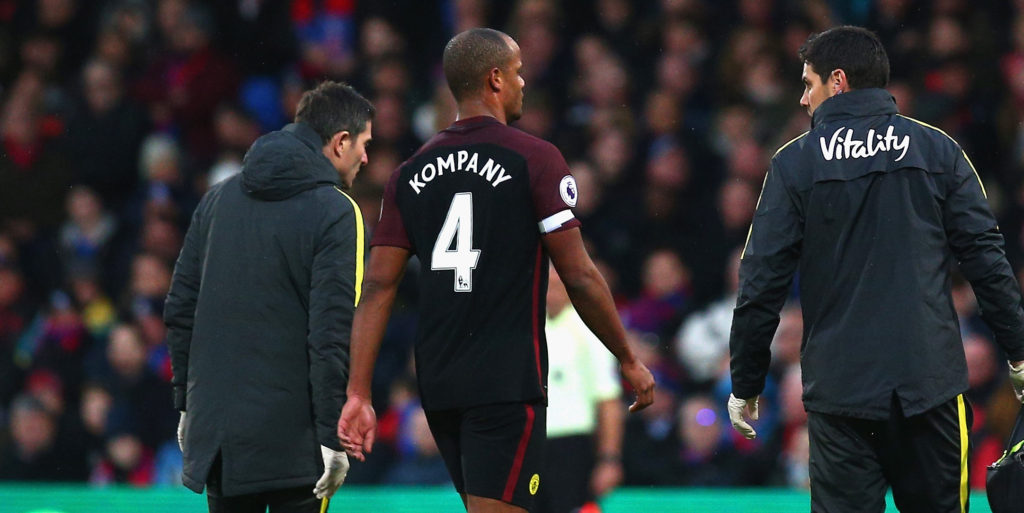 Kompany out for up to six weeks with a knee injury