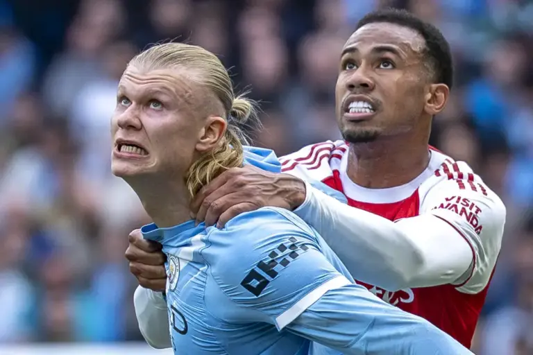 Erling Haaland reacts to Gabriel incident during Man City’s win over Arsenal