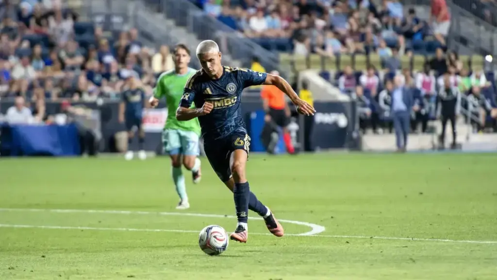 Cavan Sullivan in action for Philadelphia Union, dribbling during a match
