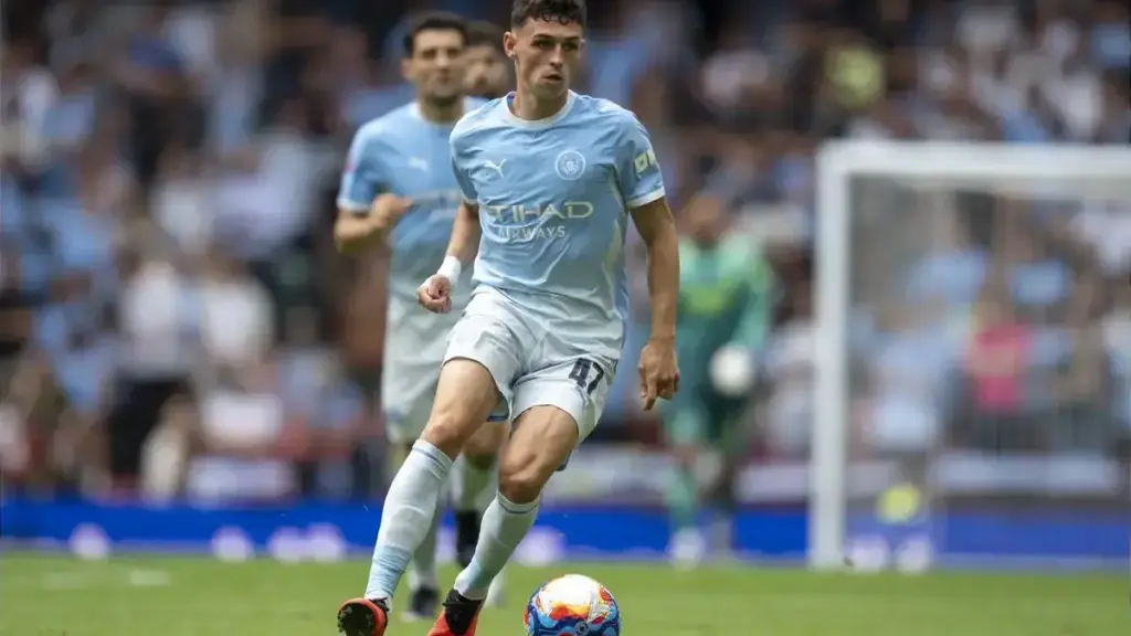Phil Foden playing in a recent match for Manchester City.