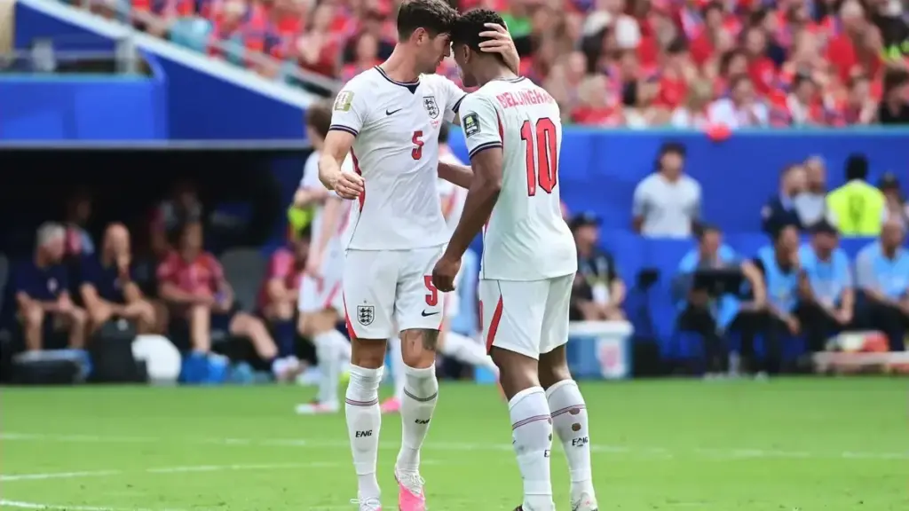 John Stones Inter Milan: John Stones celebrating with Jude Bellingham while playing for England.