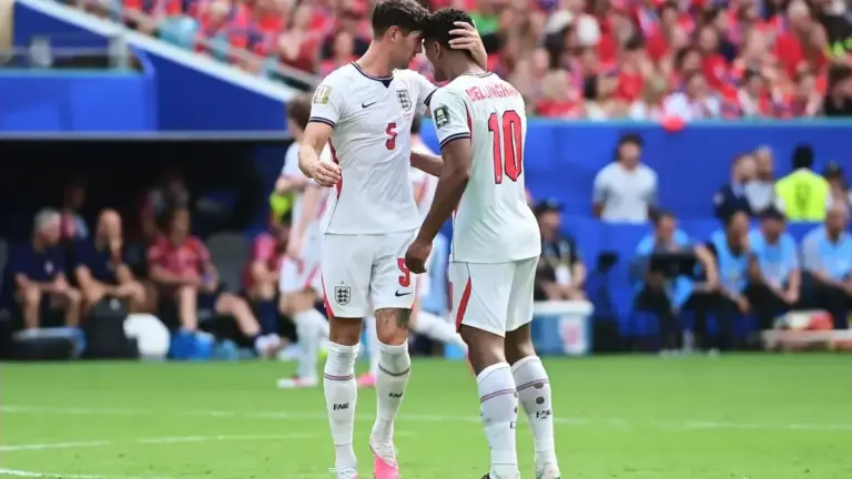 John Stones Inter Milan: John Stones celebrating with Jude Bellingham while playing for England.